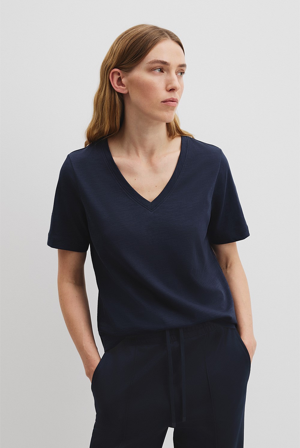 Australian Good Earth Cotton Short Sleeve V-Neck T-Shirt