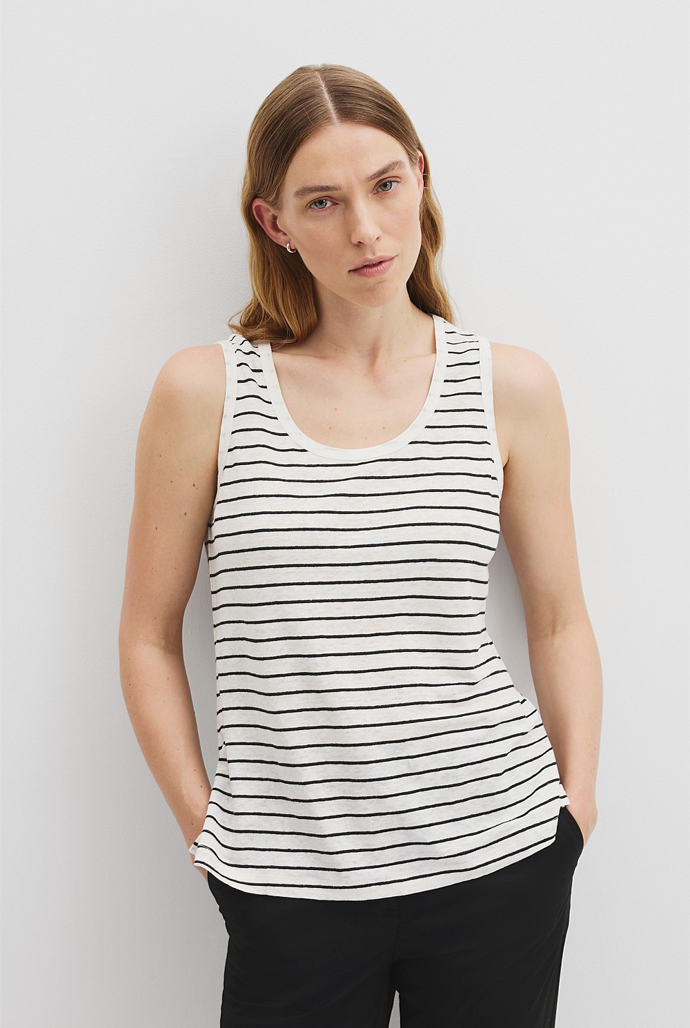 Organically Grown Linen Stripe Scoop Neck T-Shirt