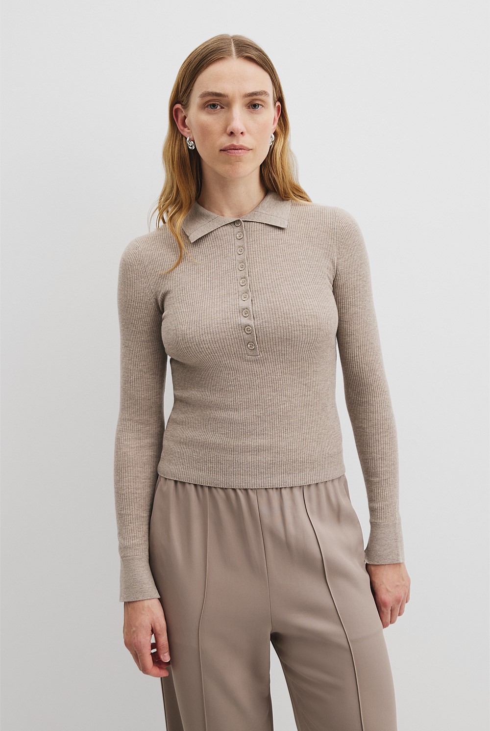 Merino Wool Silk Knit Henley