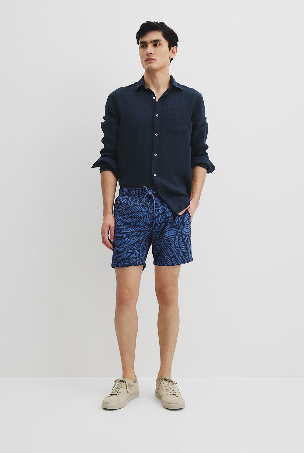 Recycled Polyester Leaf Print Swim Short