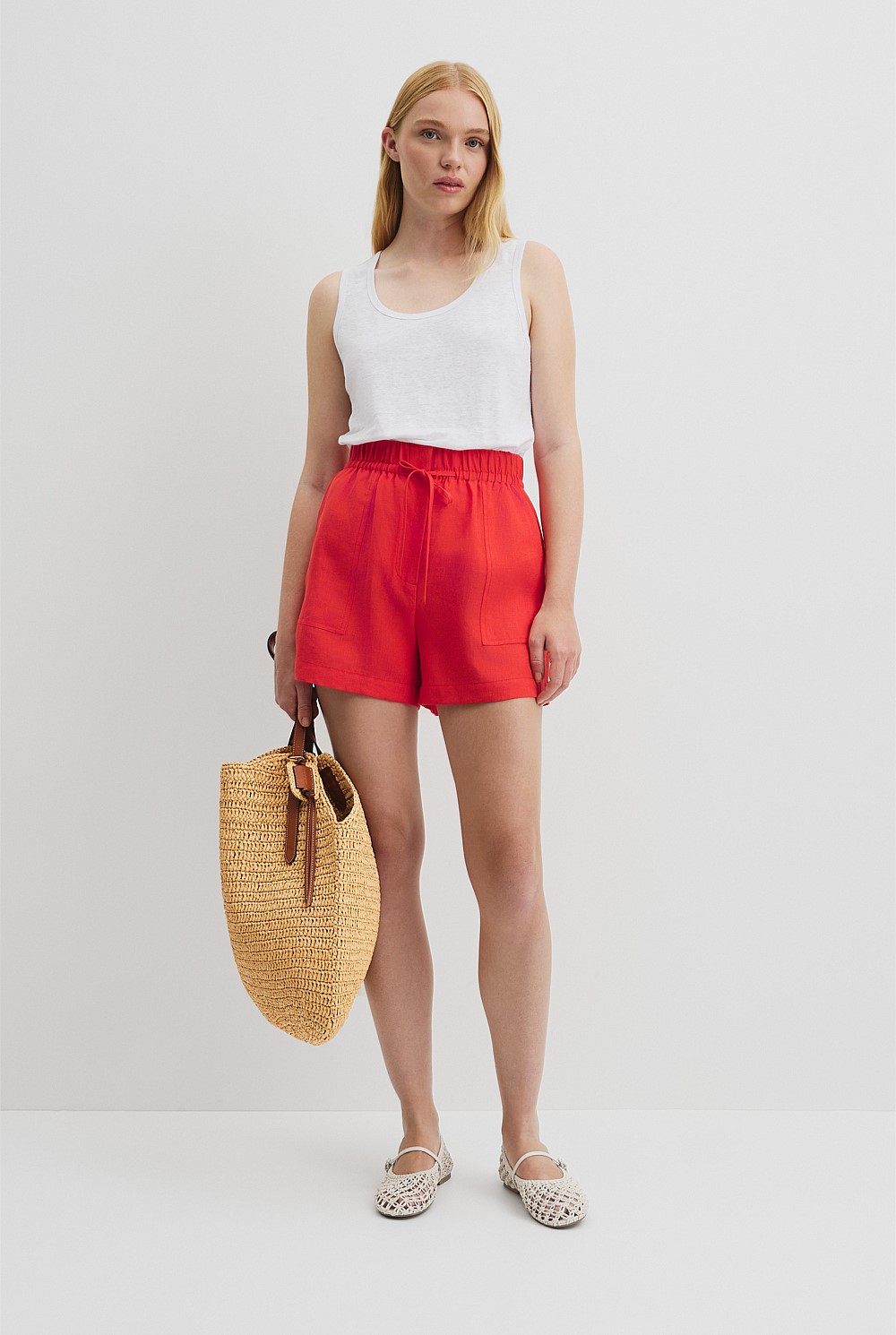 Organically Grown Linen Tie Detail Stripe Short