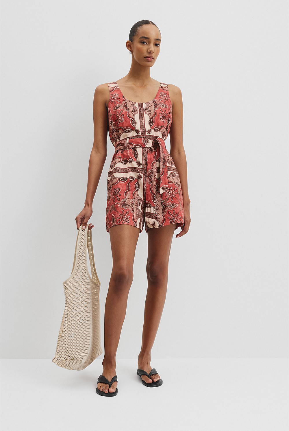 Organically Grown Linen Print Playsuit