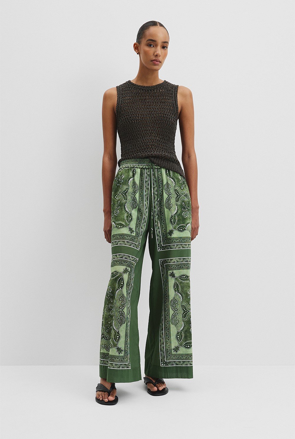 Organically Grown Cotton Scarf Print Pull-On Pant