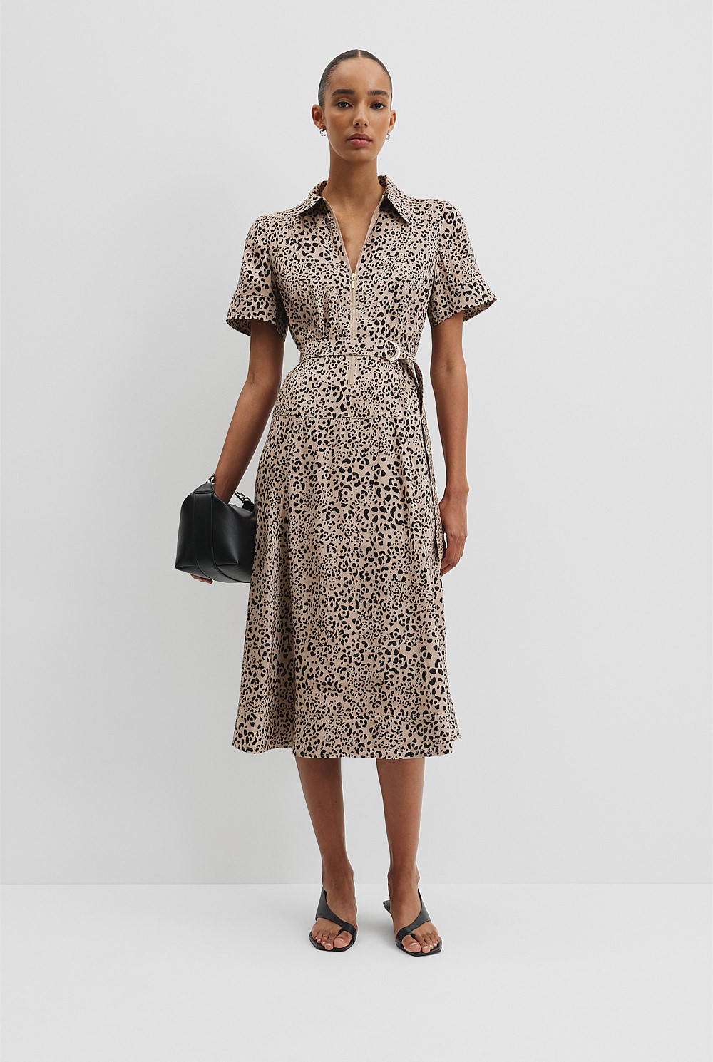 Organically Grown Linen Blend Print Drop Waist Shirt Dress