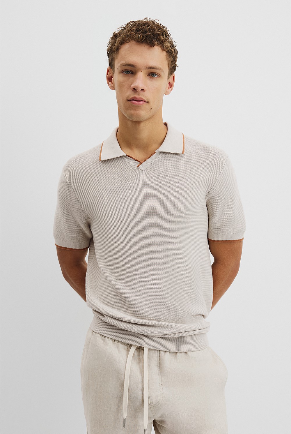 Australian Cotton V-Neck Knit Polo