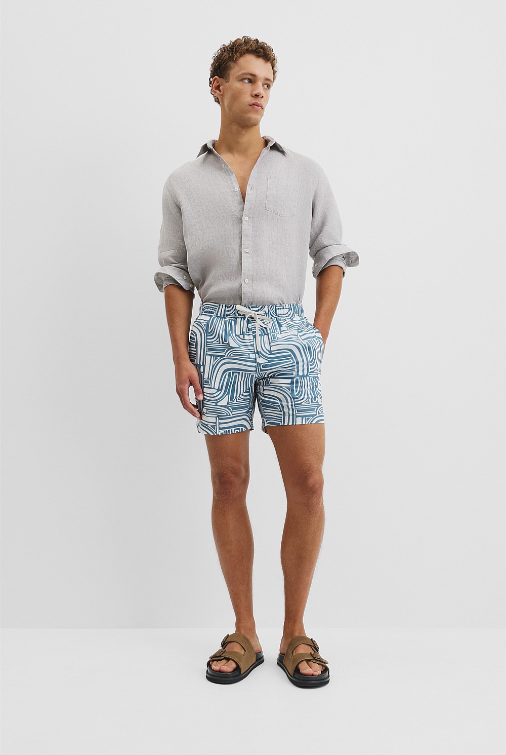 Recycled Polyester Abstract Print Swim Straight