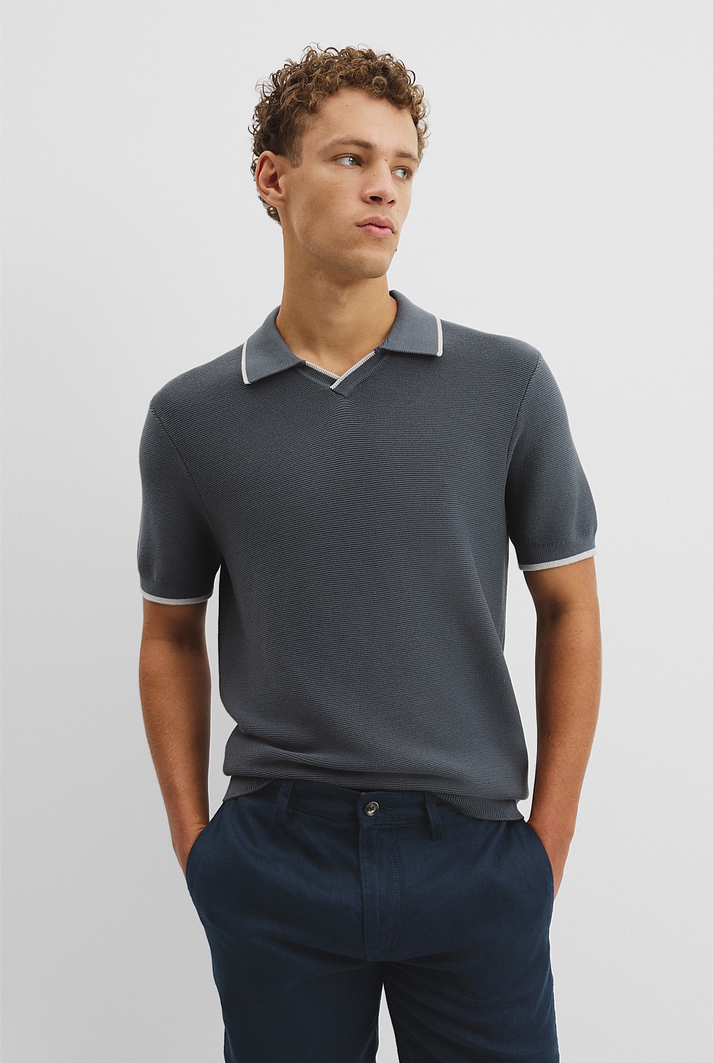 Australian Cotton V-Neck Knit Polo