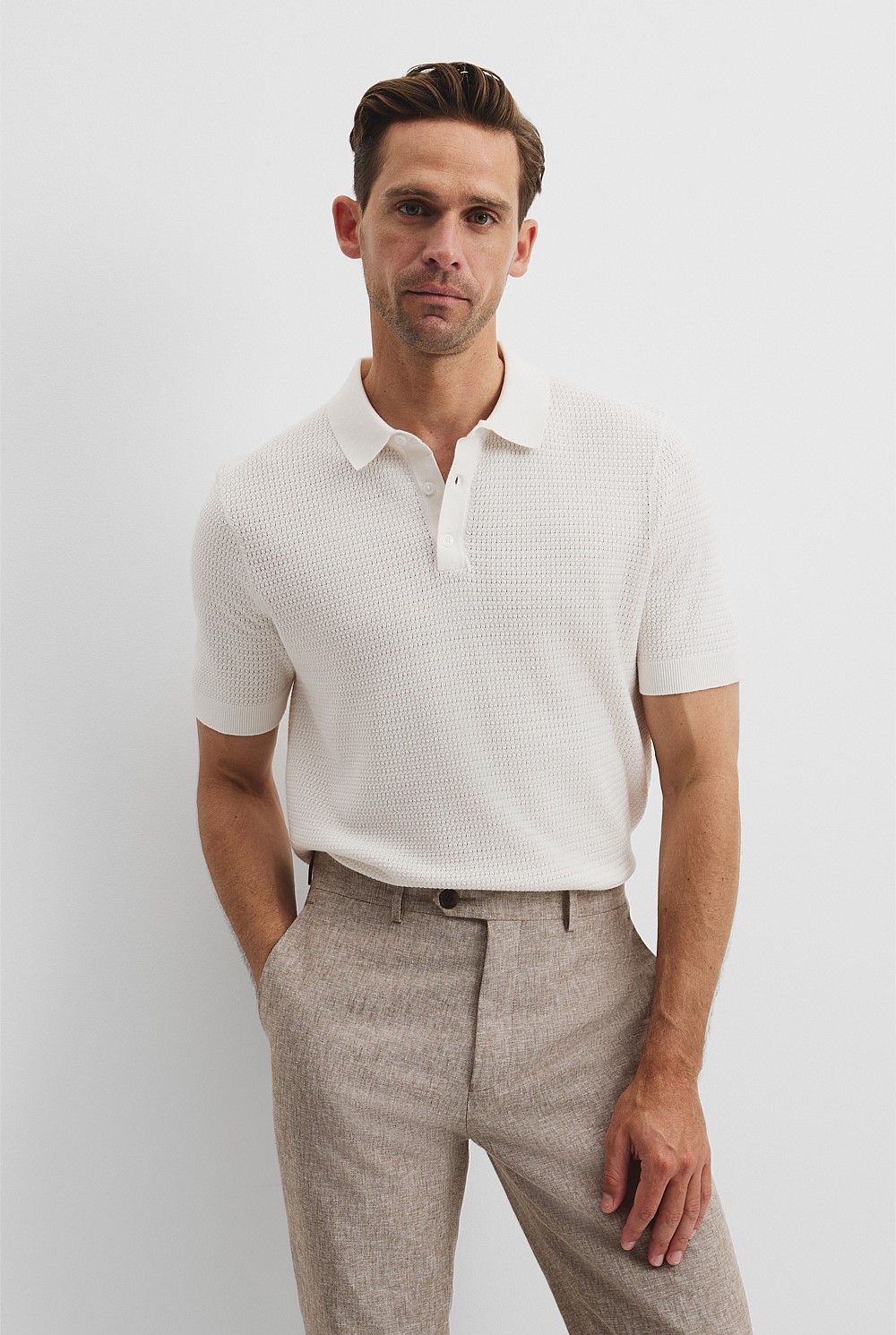 Australian Cotton Silk Blend Textured Knit Polo