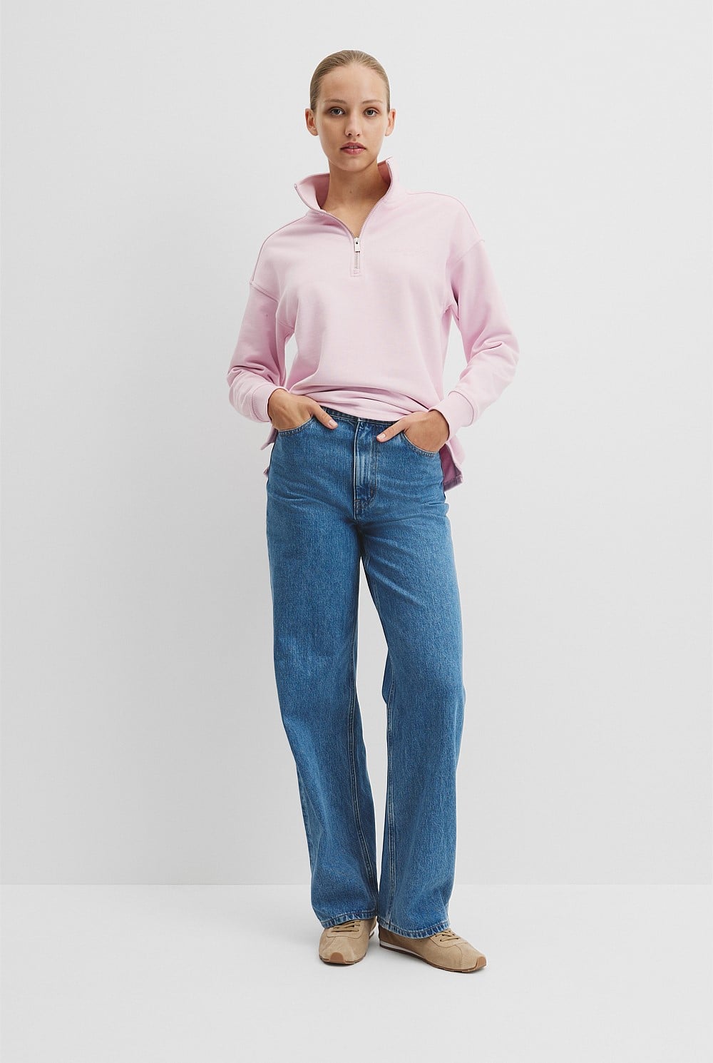 Australian Good Earth Cotton Zip Neck Sweat