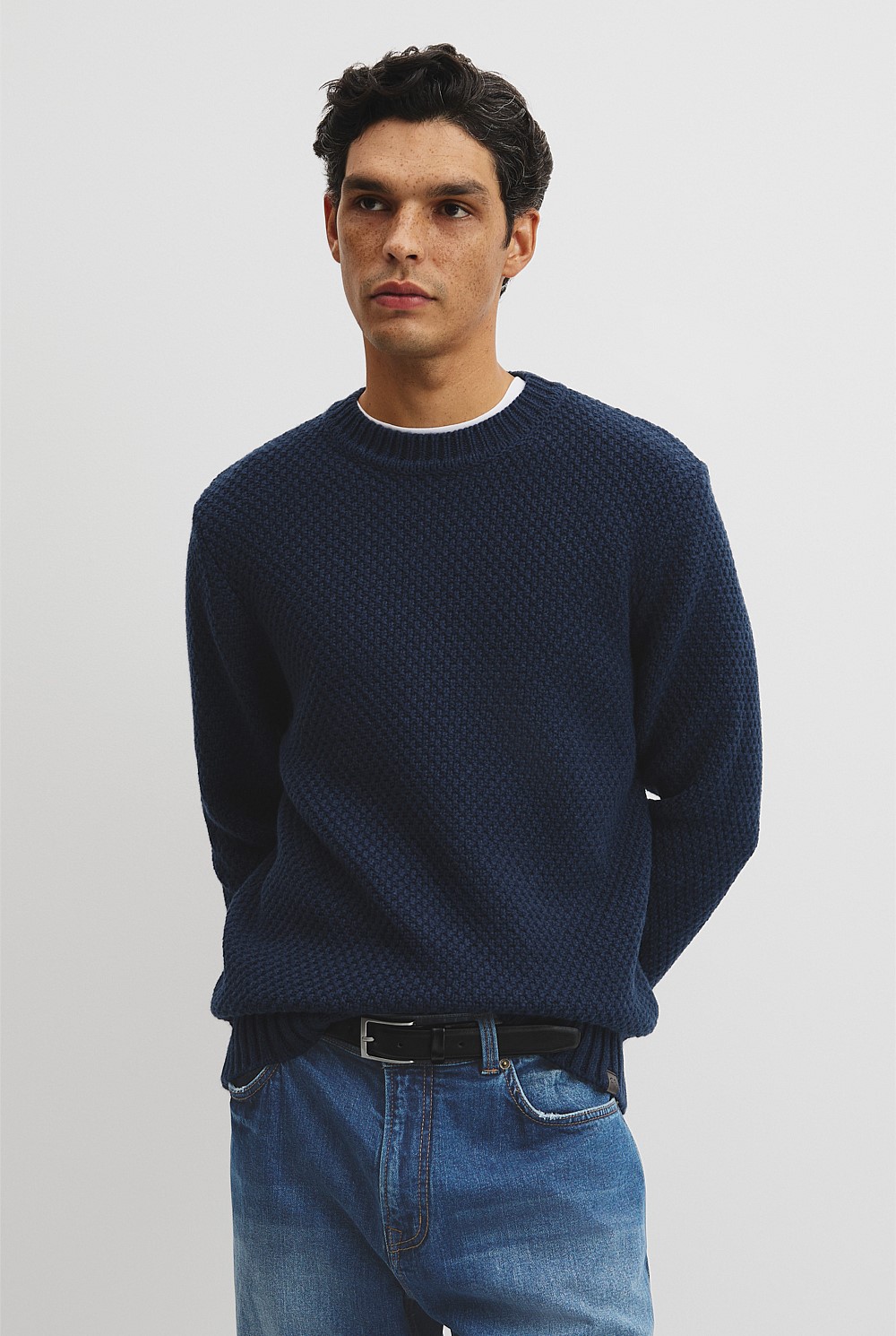 Australian Good Earth Cotton Blend Textured Crew Knit