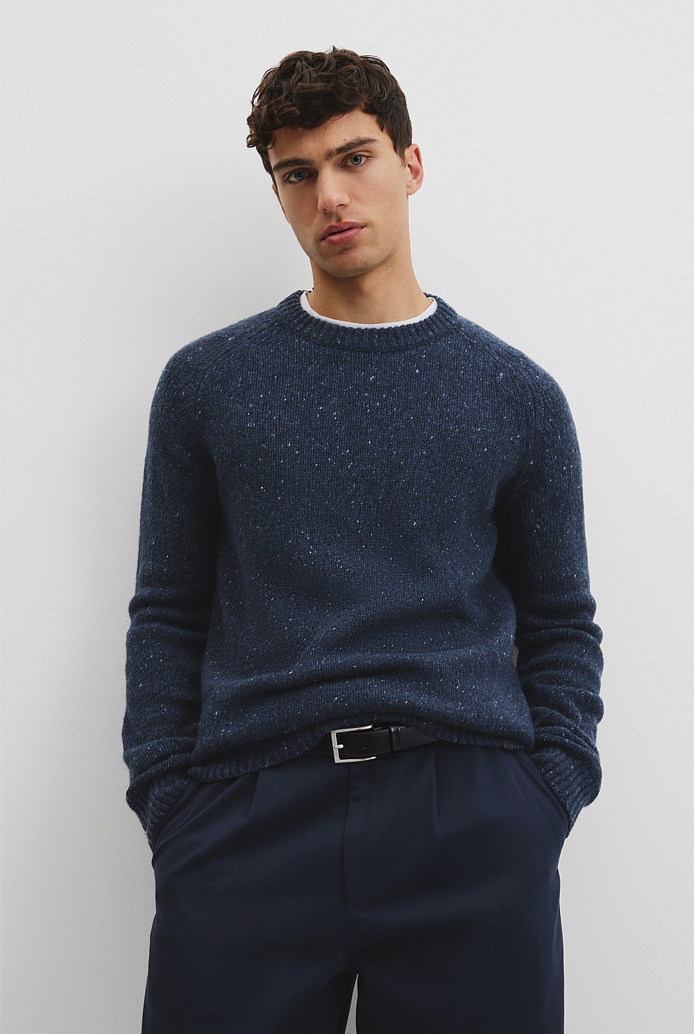 Merino Nep Wool Blend Crew Neck Knit