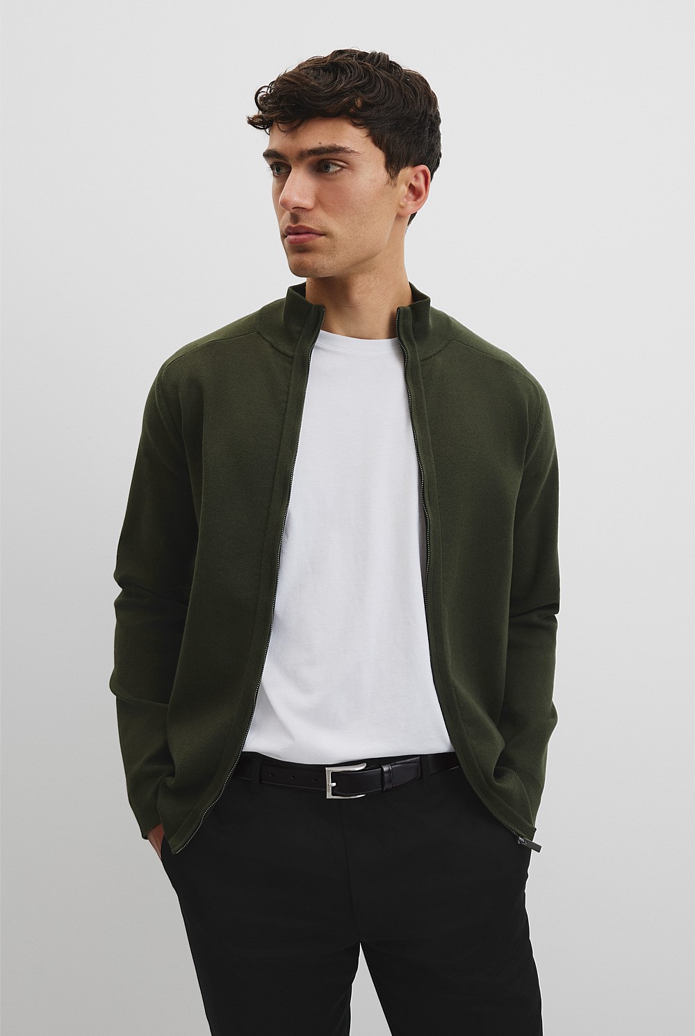 Australian Cotton Silk Blend Zip Through Knit Jacket