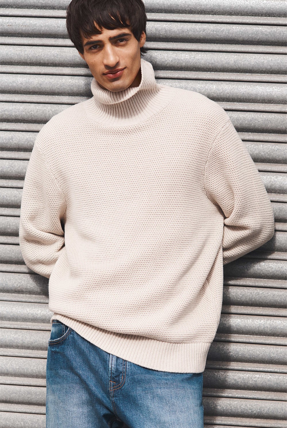 Australian Good Earth Cotton Wool Blend Textured Roll Neck Knit
