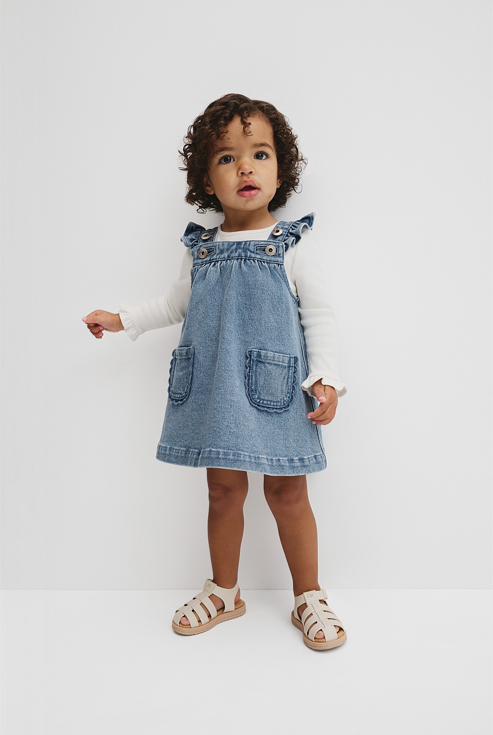 Scallop Denim  Pinafore