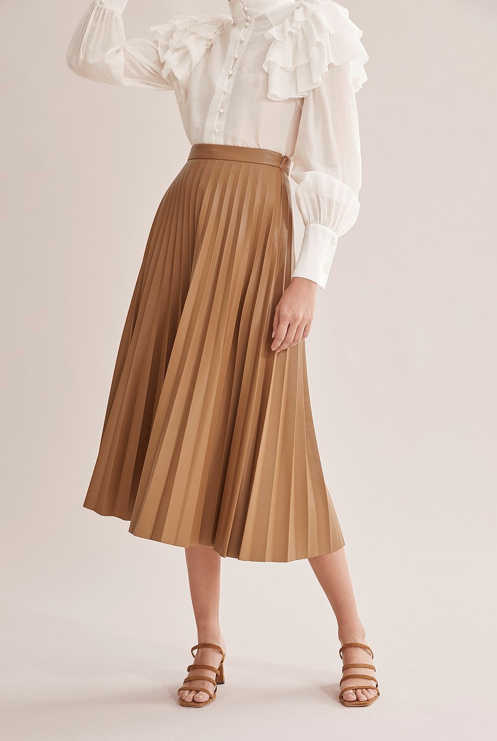 Pleated Faux Leather Skirt