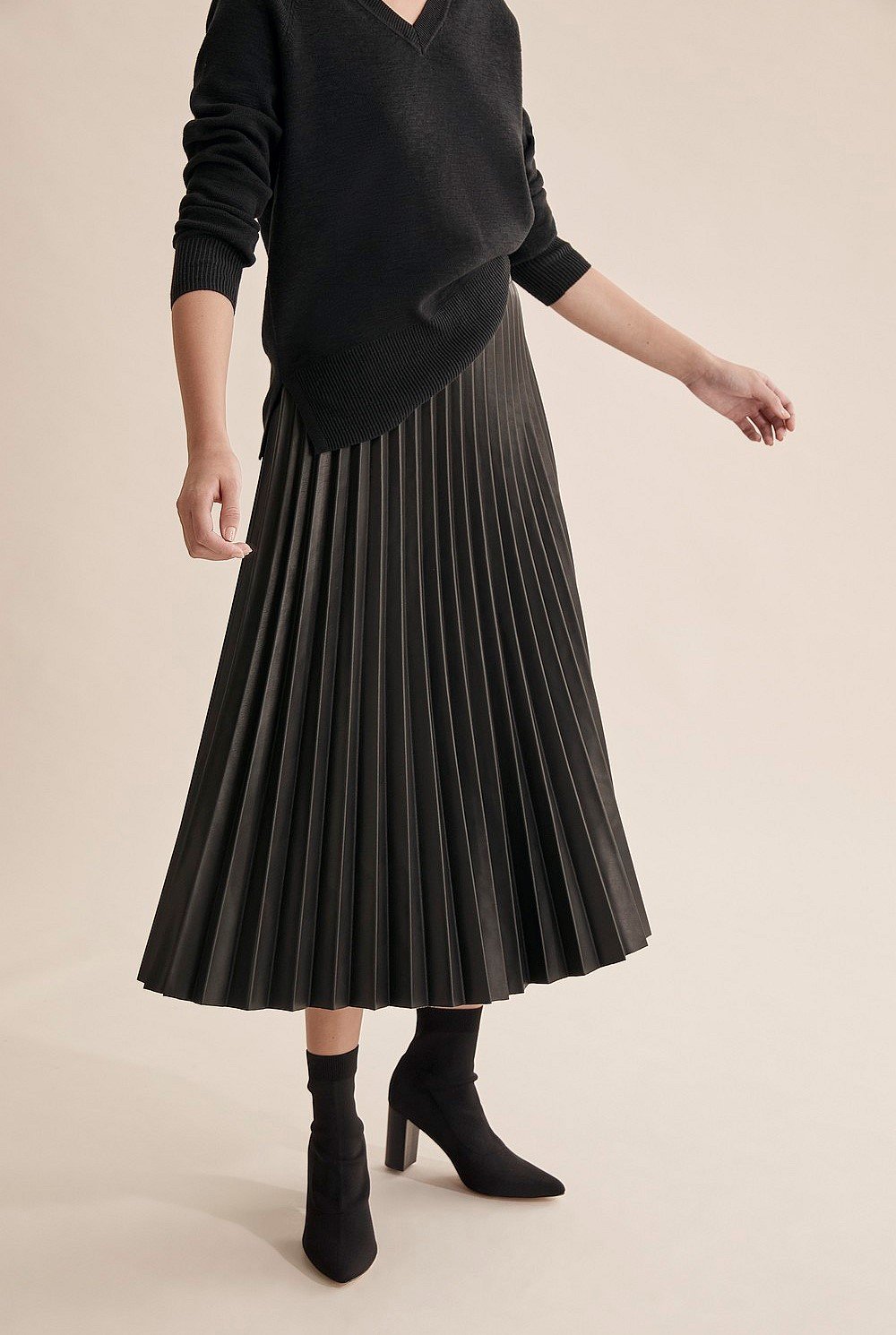 Pleated Faux Leather Skirt