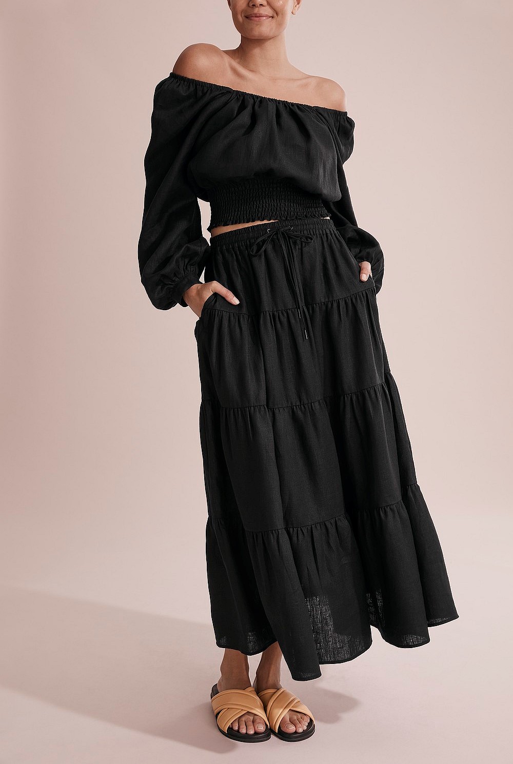 Linen Tiered Maxi Skirt