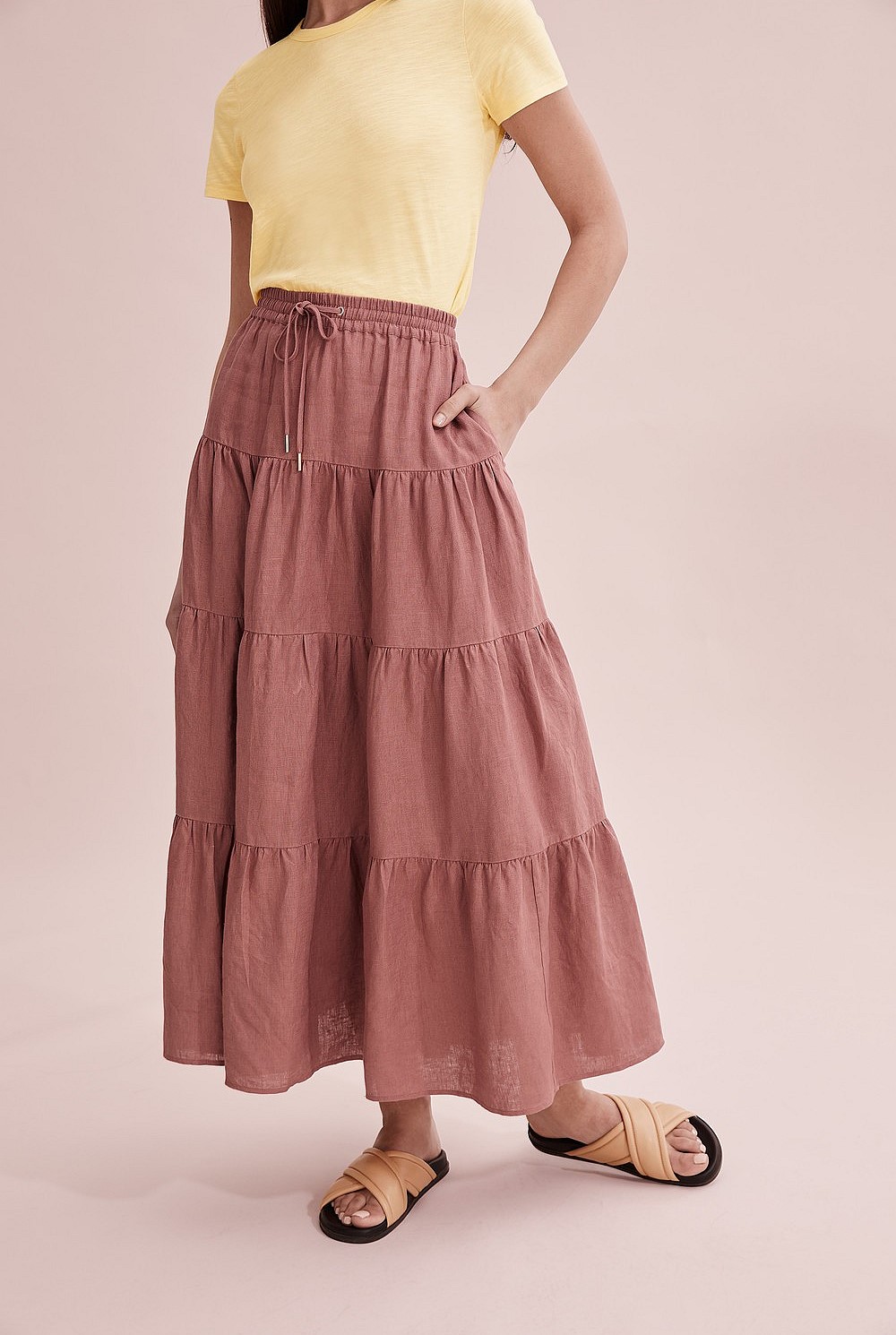 Organically Grown Linen Tiered Maxi Skirt