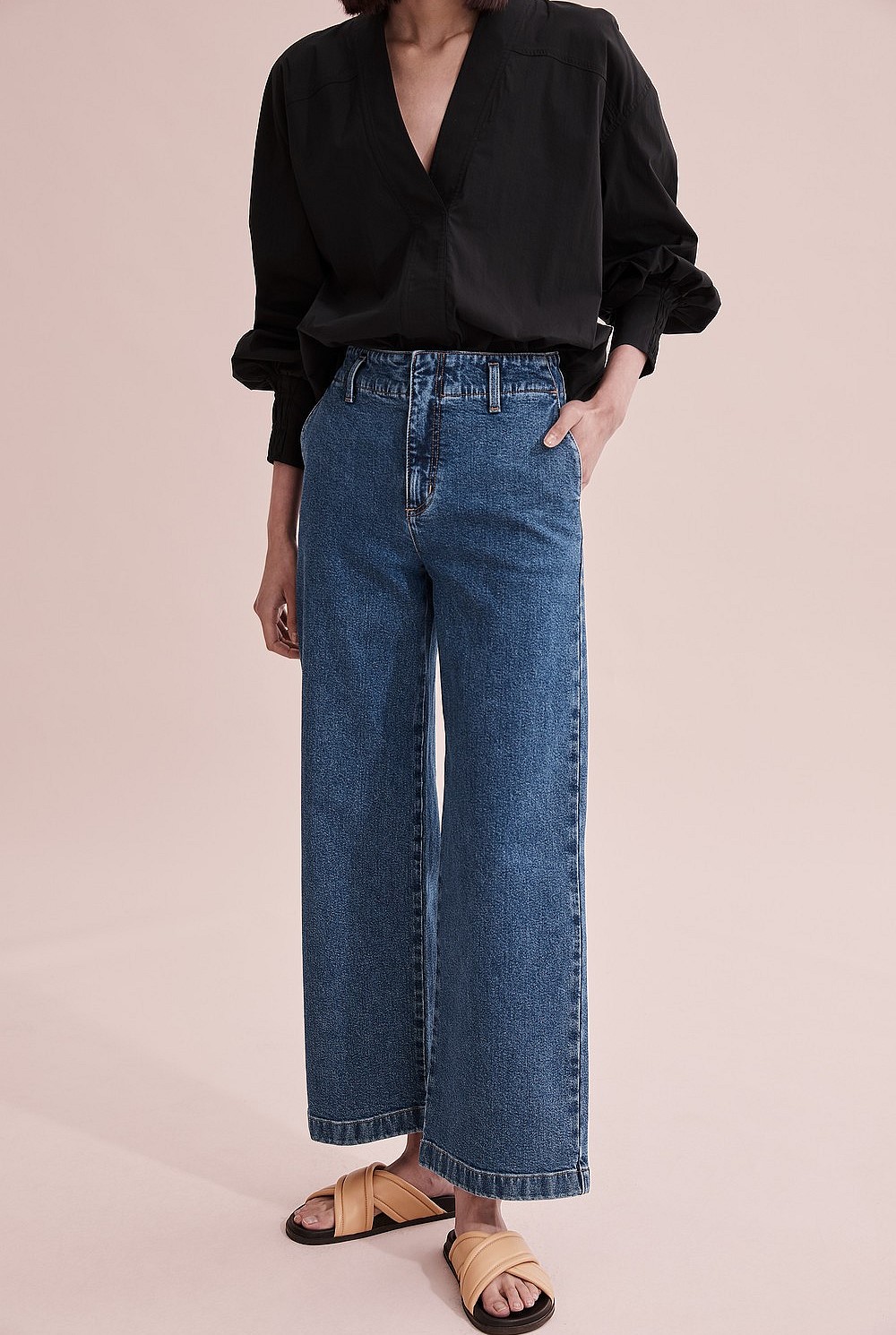 Australian Cotton Blend High Rise Wide Leg Jean