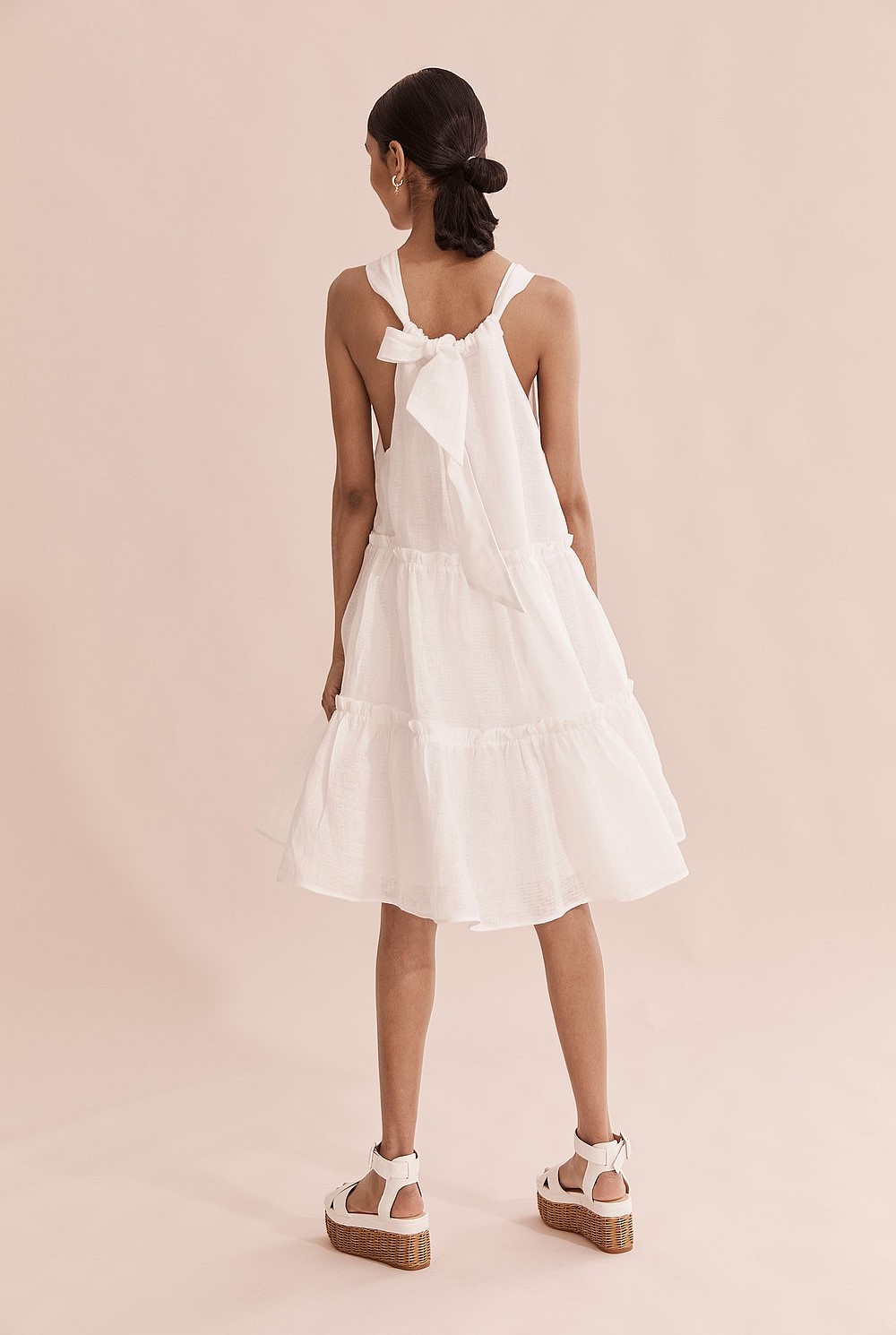 Linen Crinkle Tiered Mini Dress