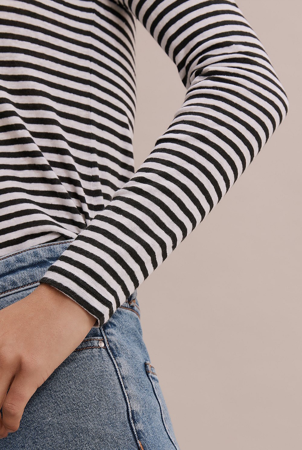 Long Sleeve Stripe Linen T-Shirt
