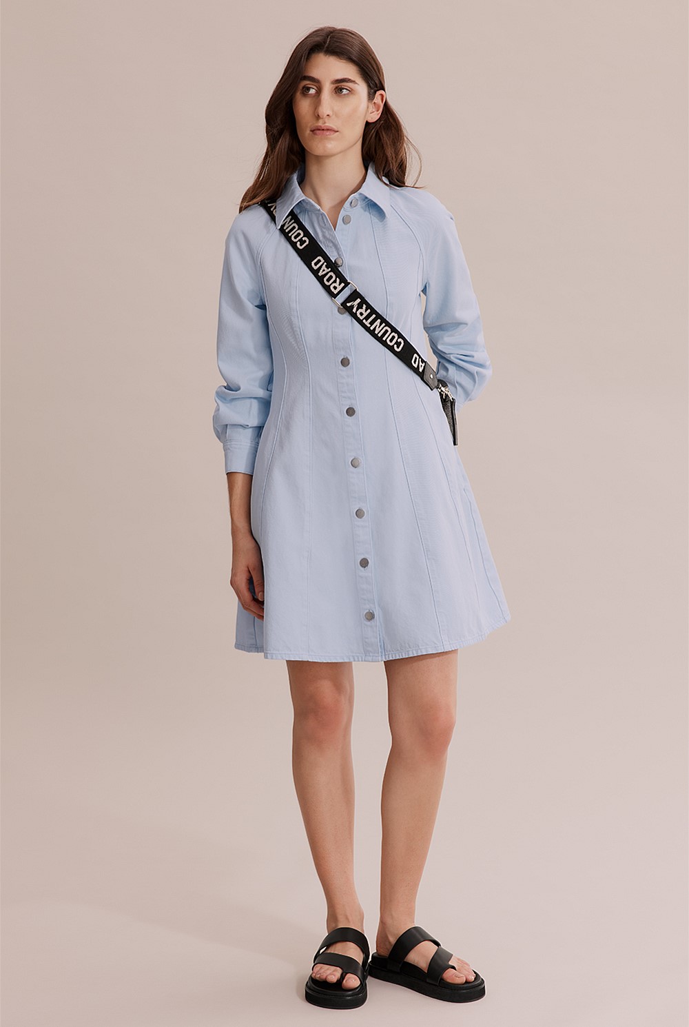 Cotton Denim Panelled Mini Dress