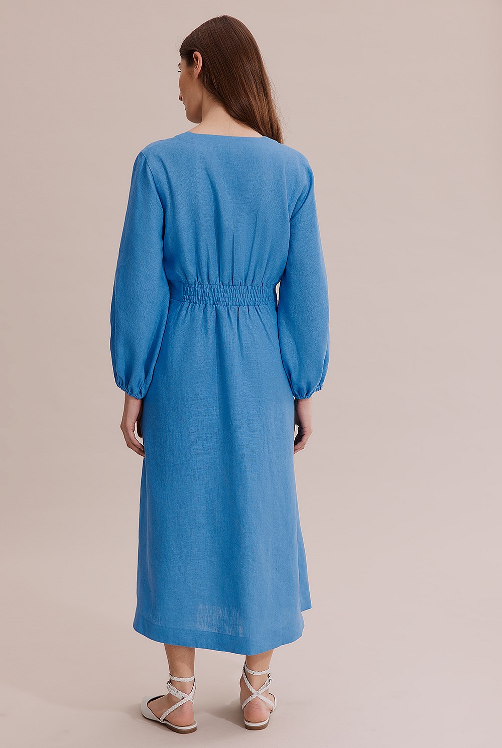 Linen Dart Front Midi Dress