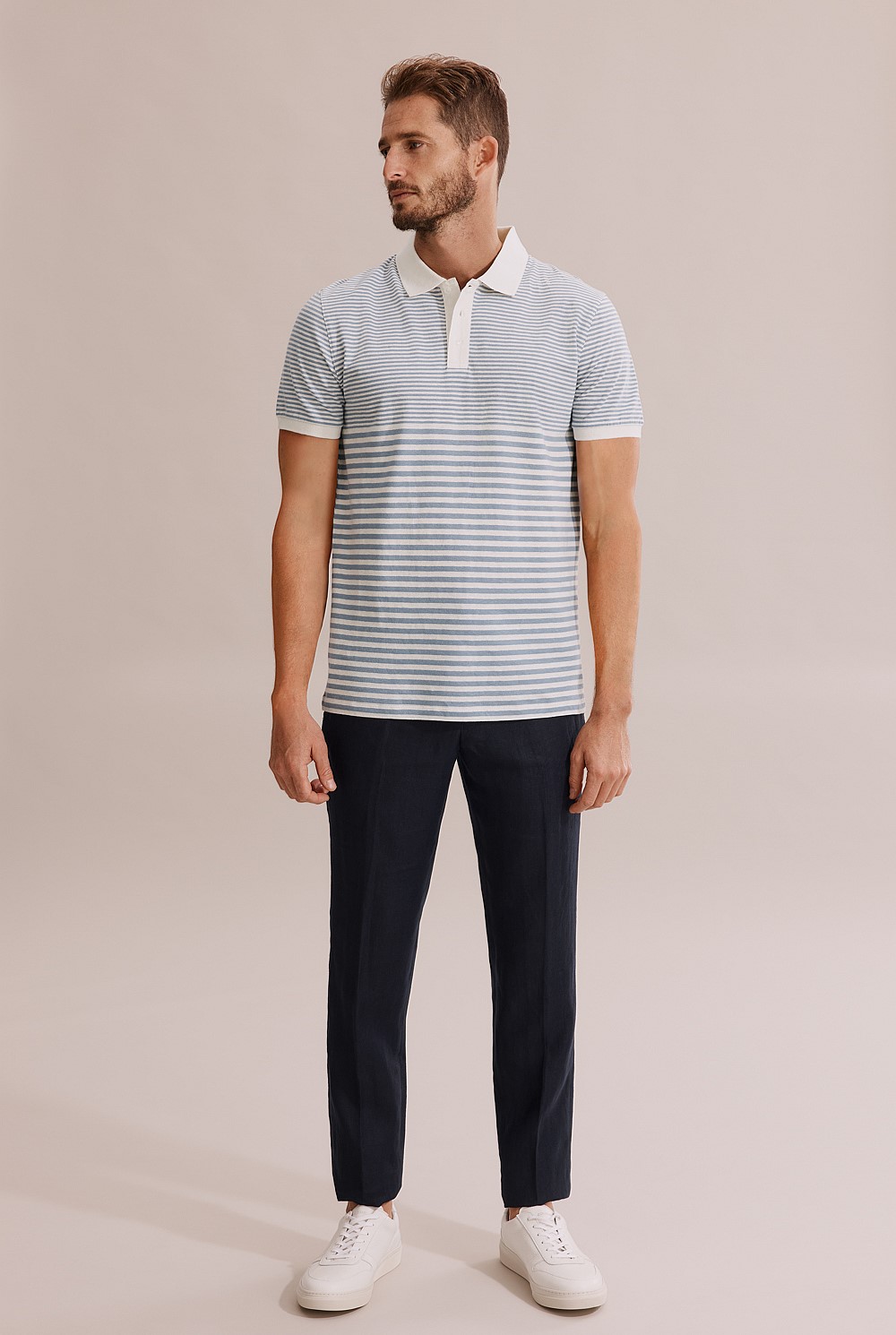 Stripe Cotton Linen Polo