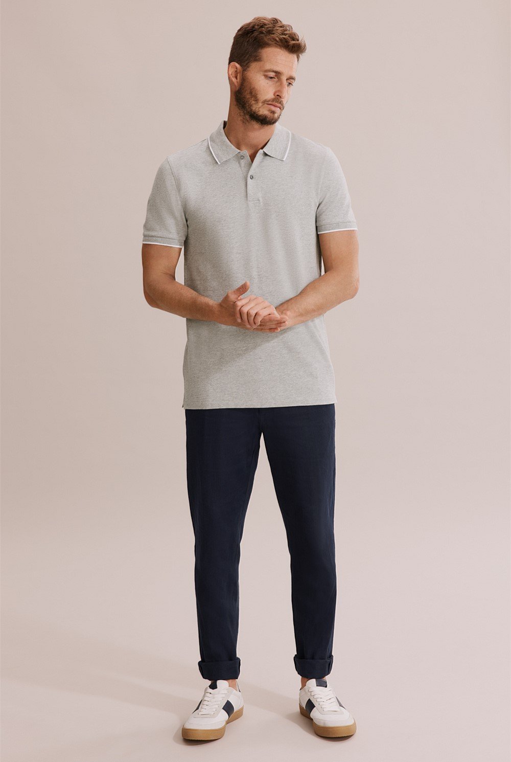 Slim Fit Herringbone Tipped Polo