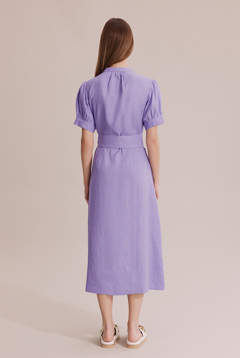 Linen Pin Tuck Midi Dress