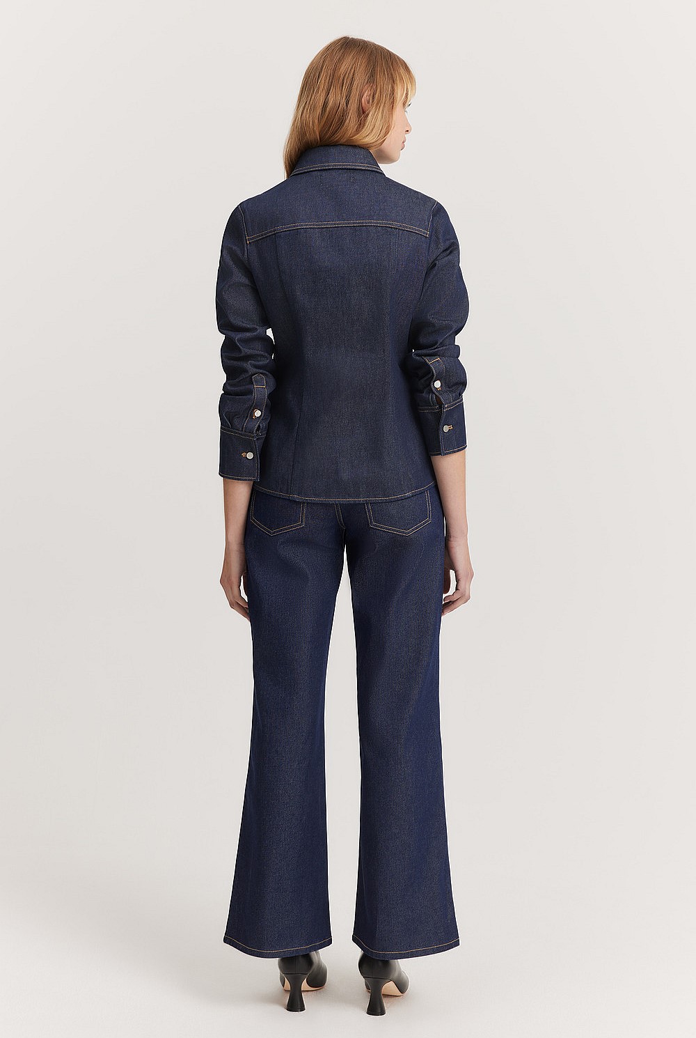 Cotton Blend Fitted Denim Shirt