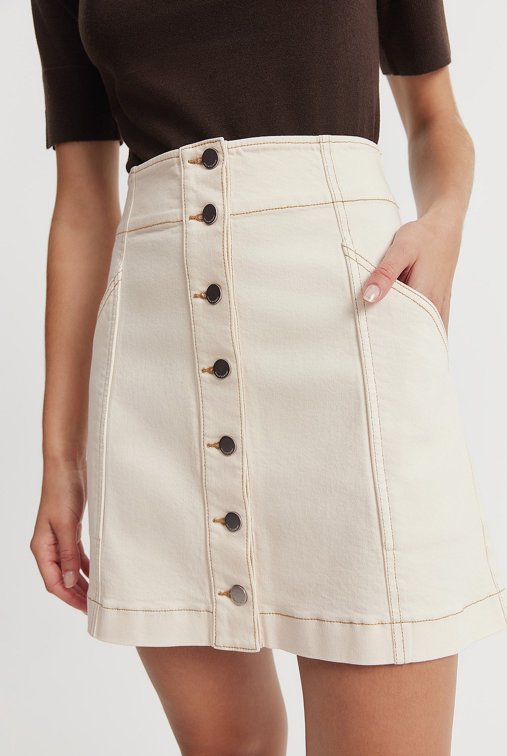 Cotton Blend Stitch Detail Mini Skirt