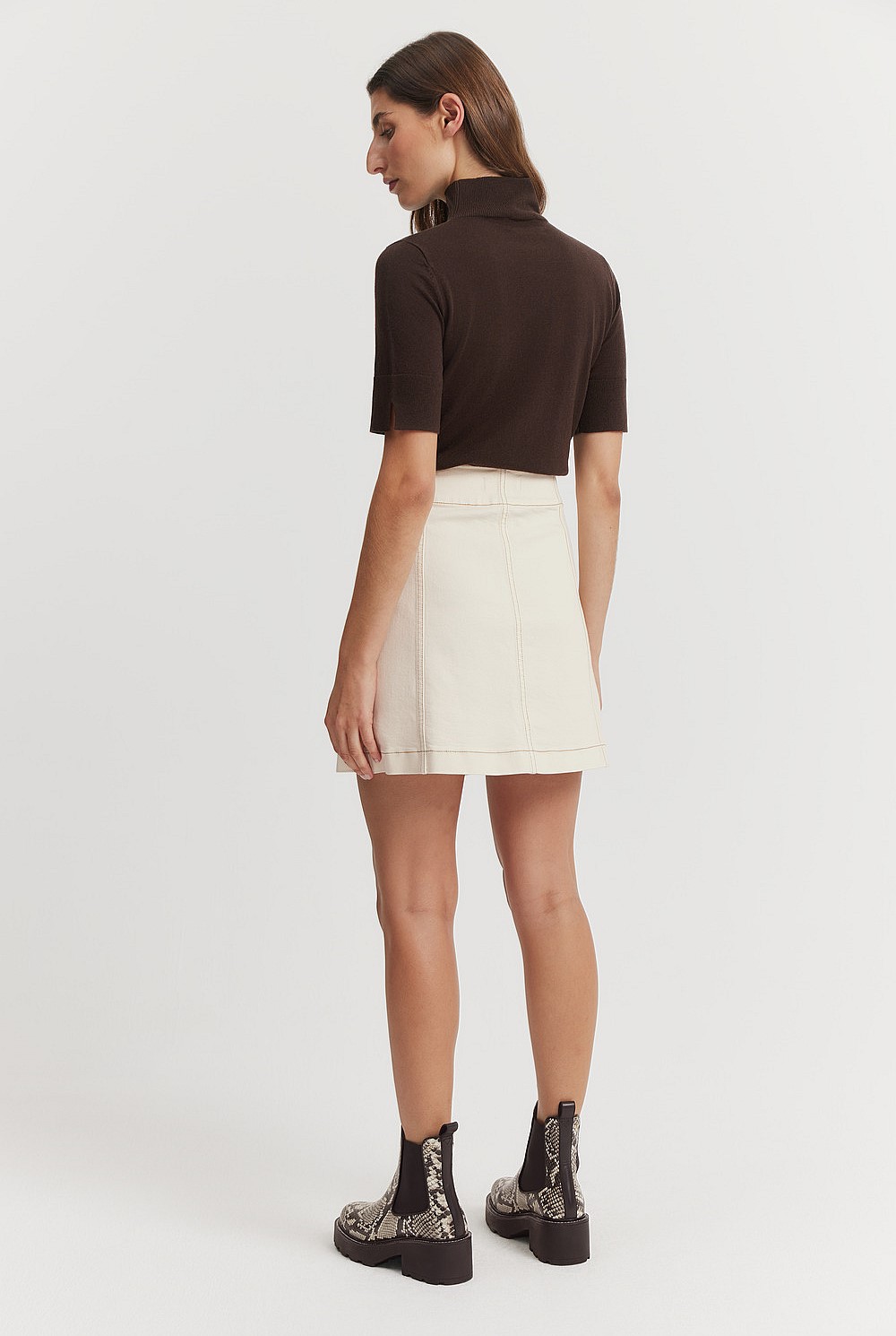 Cotton Blend Stitch Detail Mini Skirt