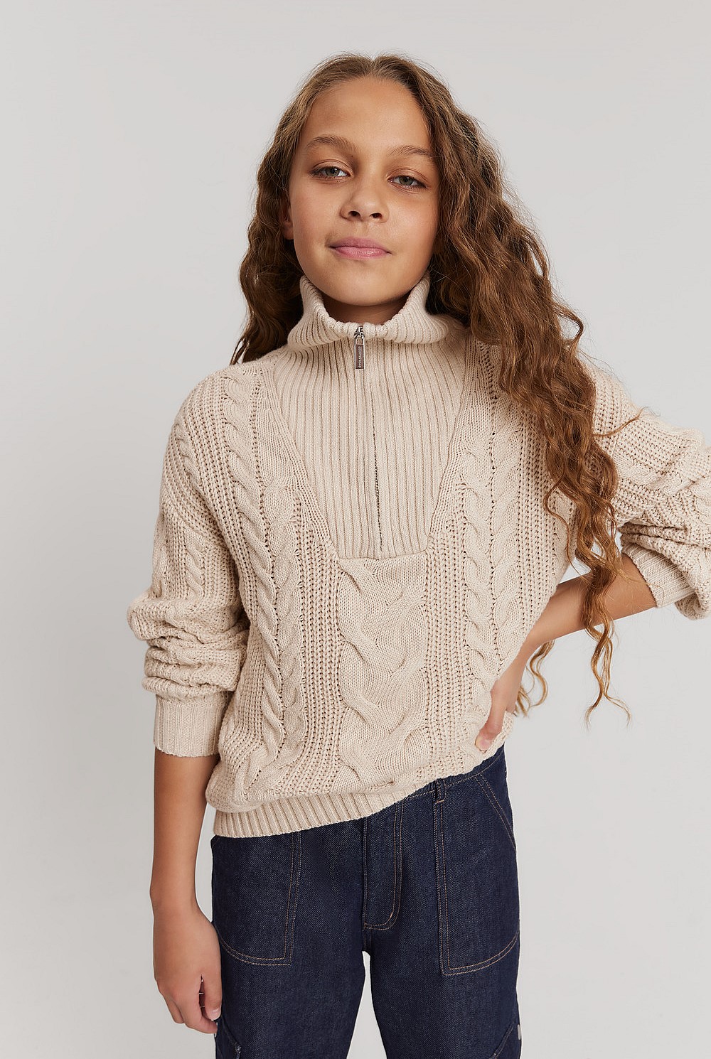 Teen Cable Half Zip Knit