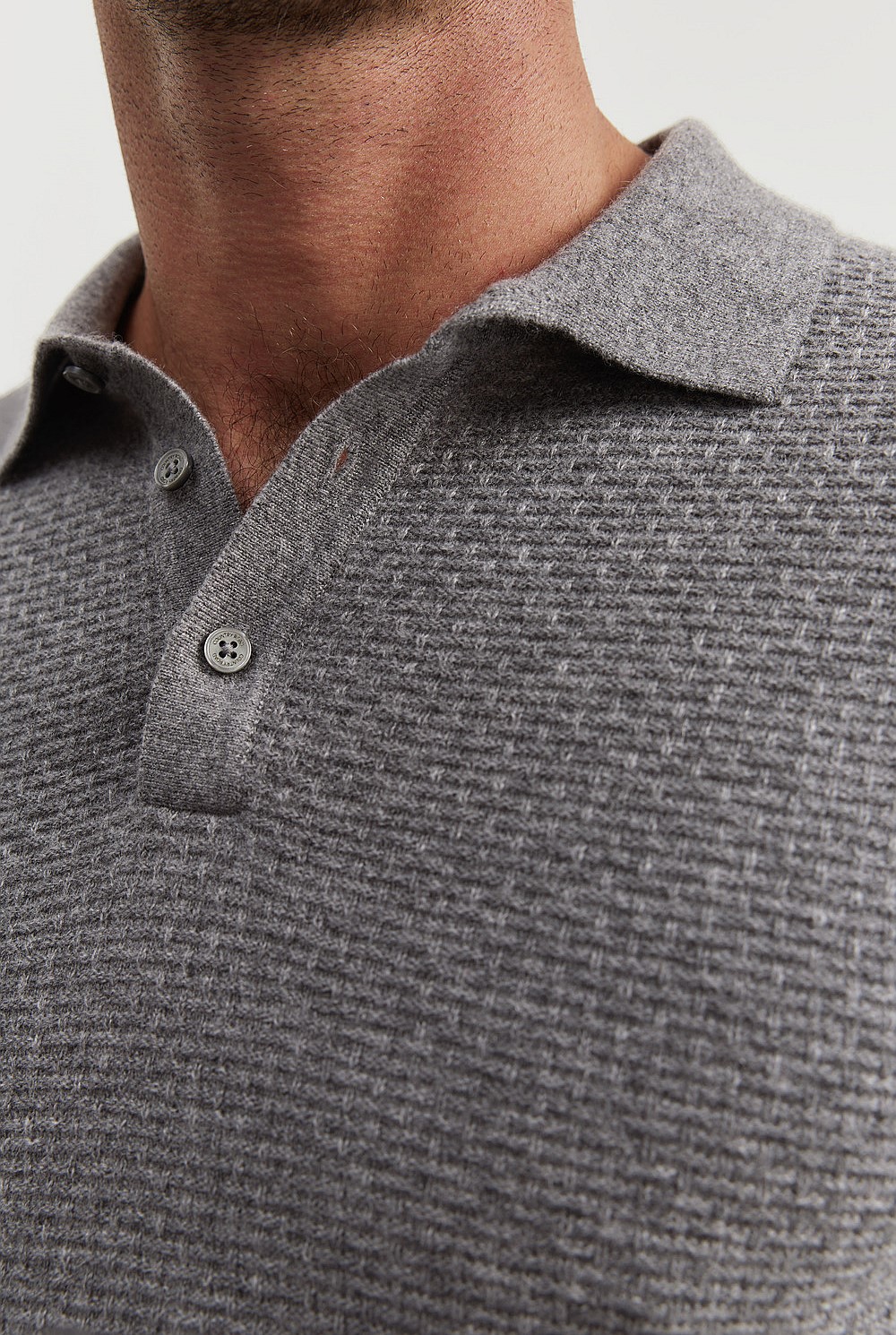 Cashmere Long Sleeve Textured Polo