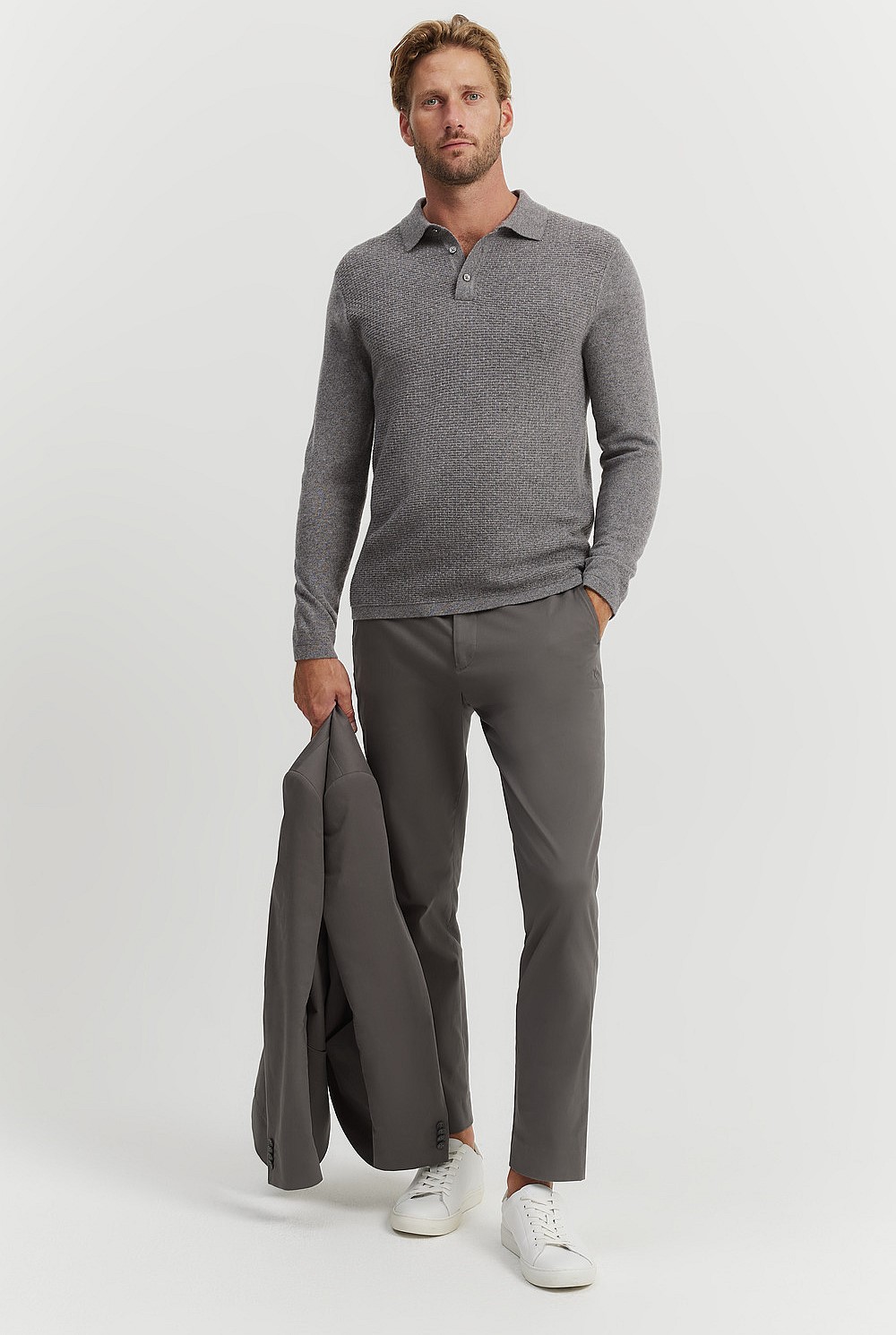 Cashmere Long Sleeve Textured Polo