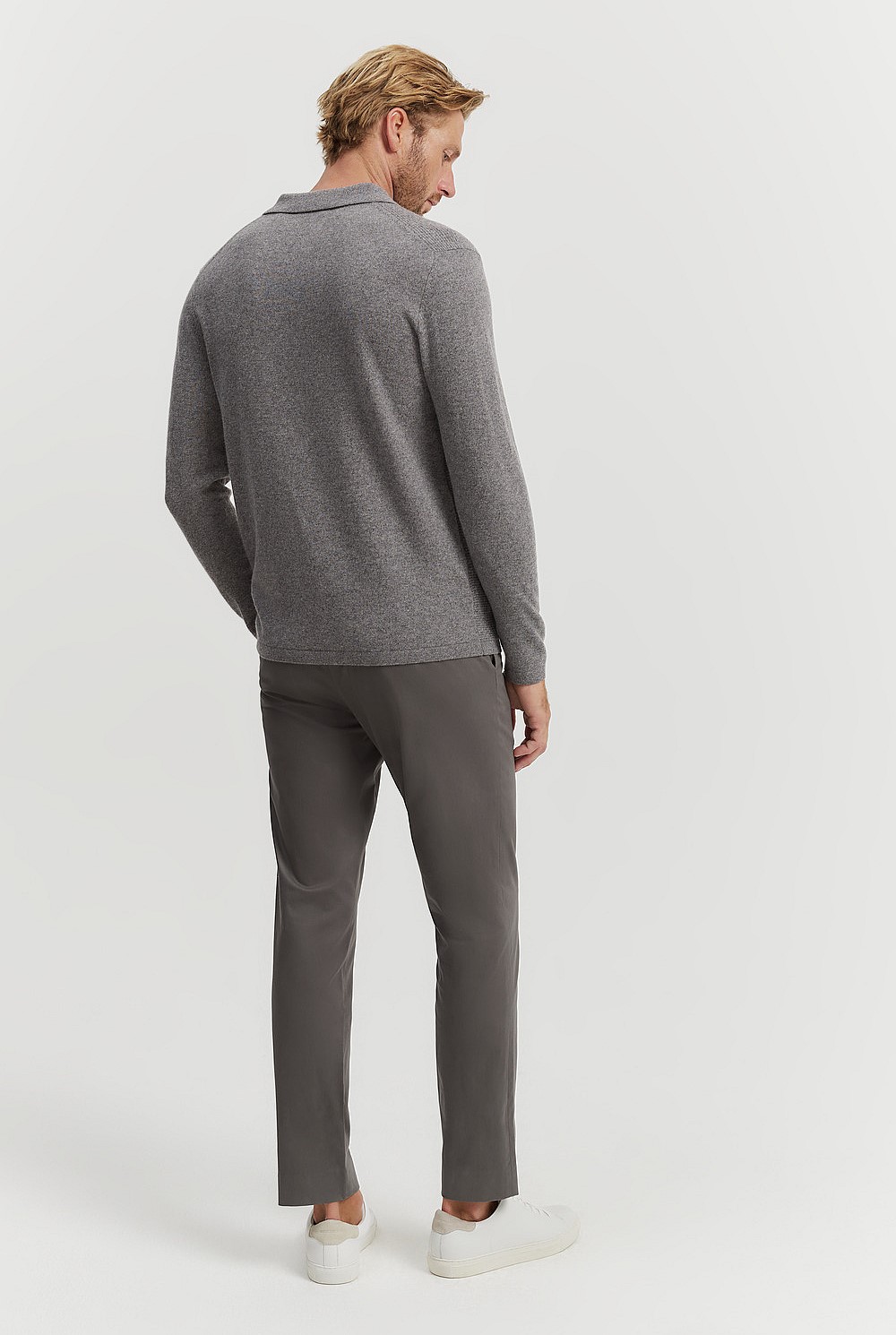 Cashmere Long Sleeve Textured Polo
