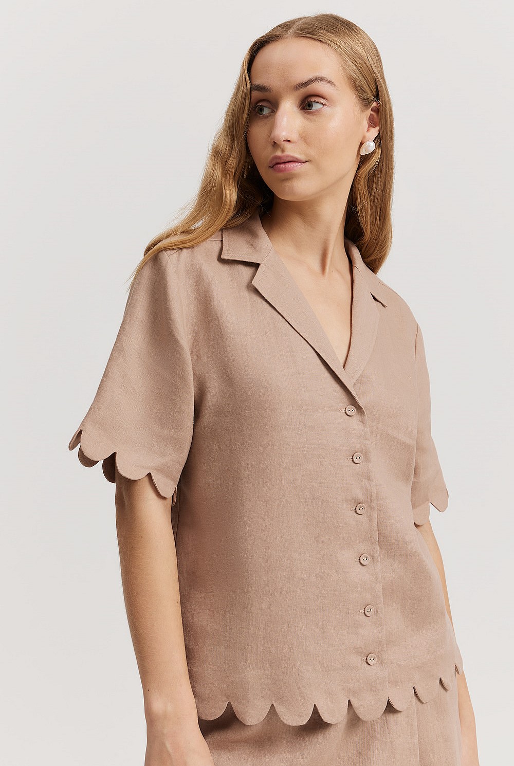 Linen Scallop Detail Shirt