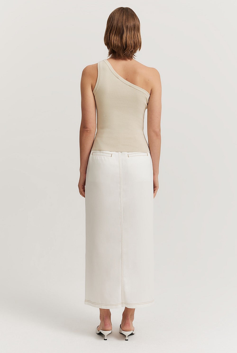 Cotton Blend One Shoulder Knit Tank