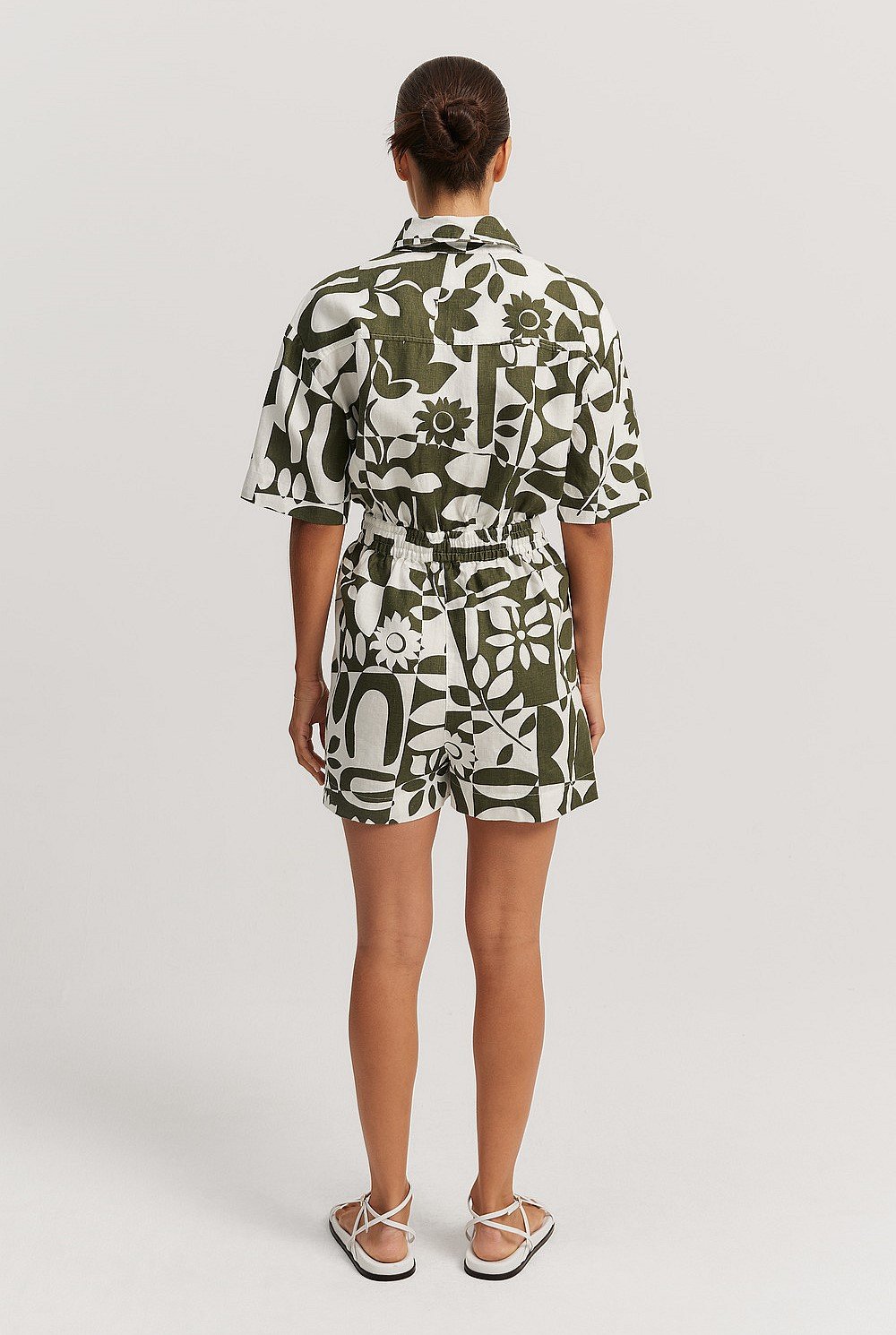 Organically Grown Linen Print Playsuit