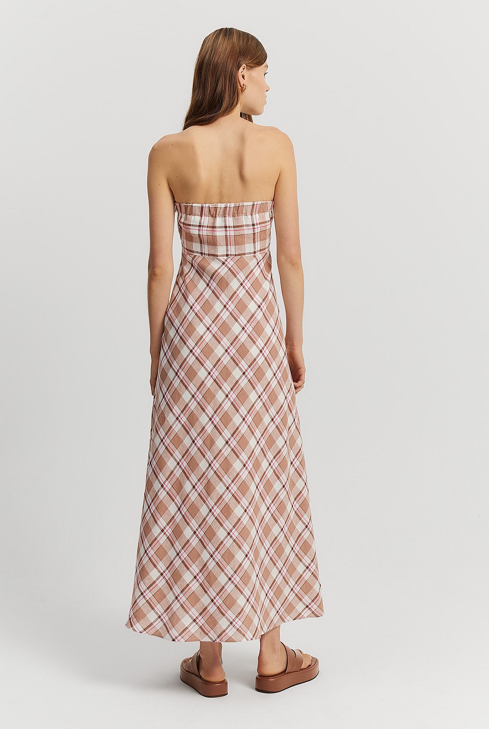 Organically Grown Linen Check Strapless Dress