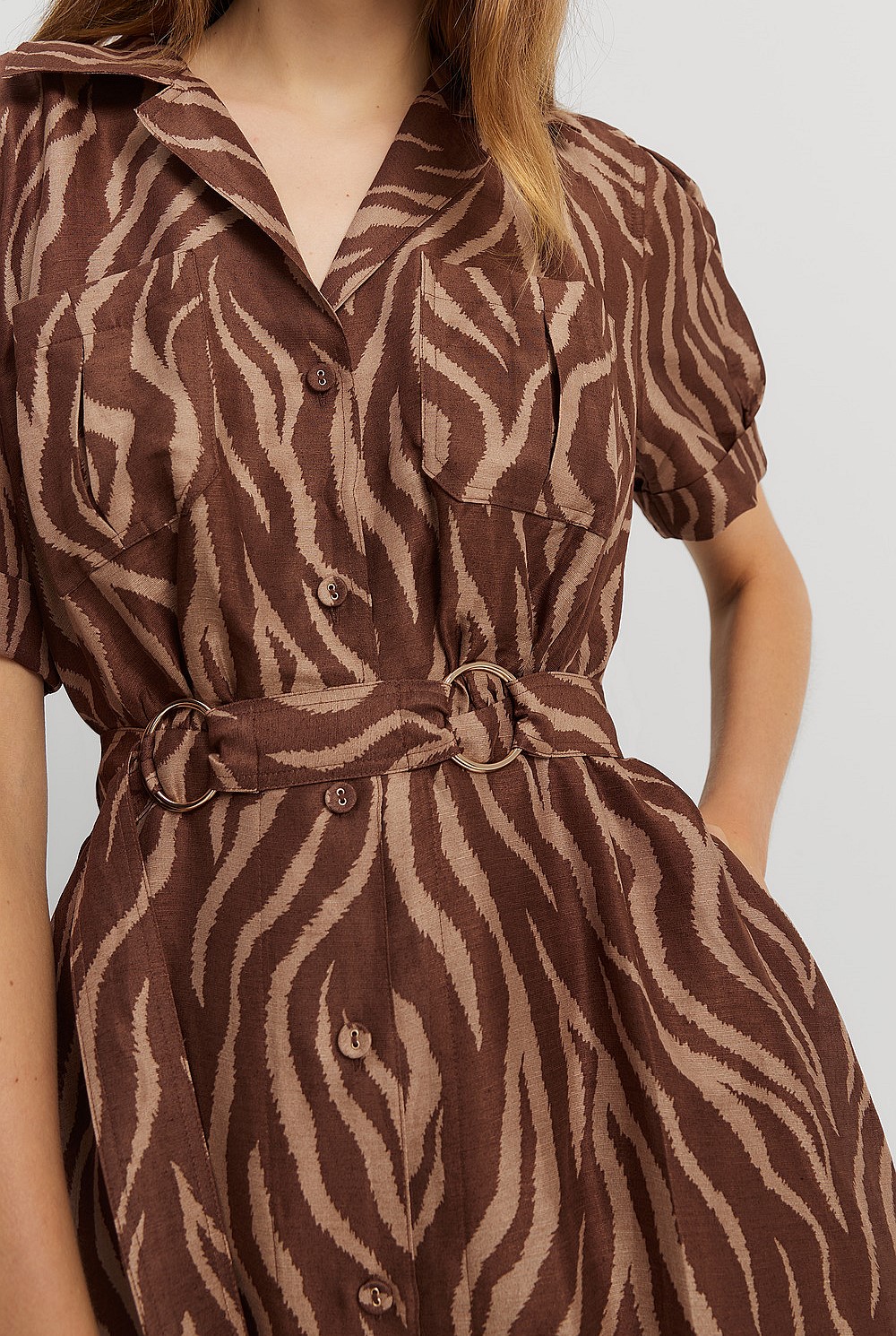 Print Organza Midi Shirt Dress