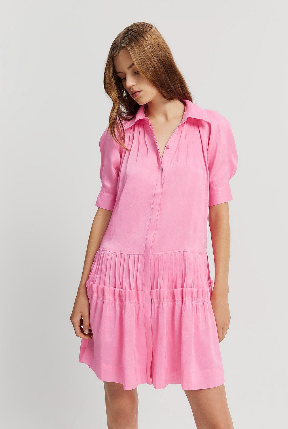 Tuck Detail Short Sleeve Shirt Dress