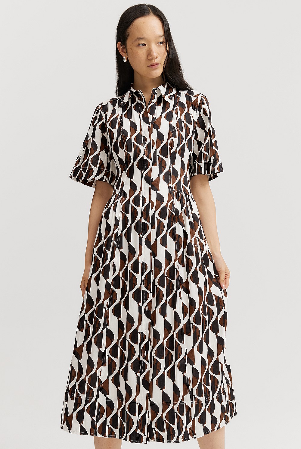 Print Cinched Shirt Dress