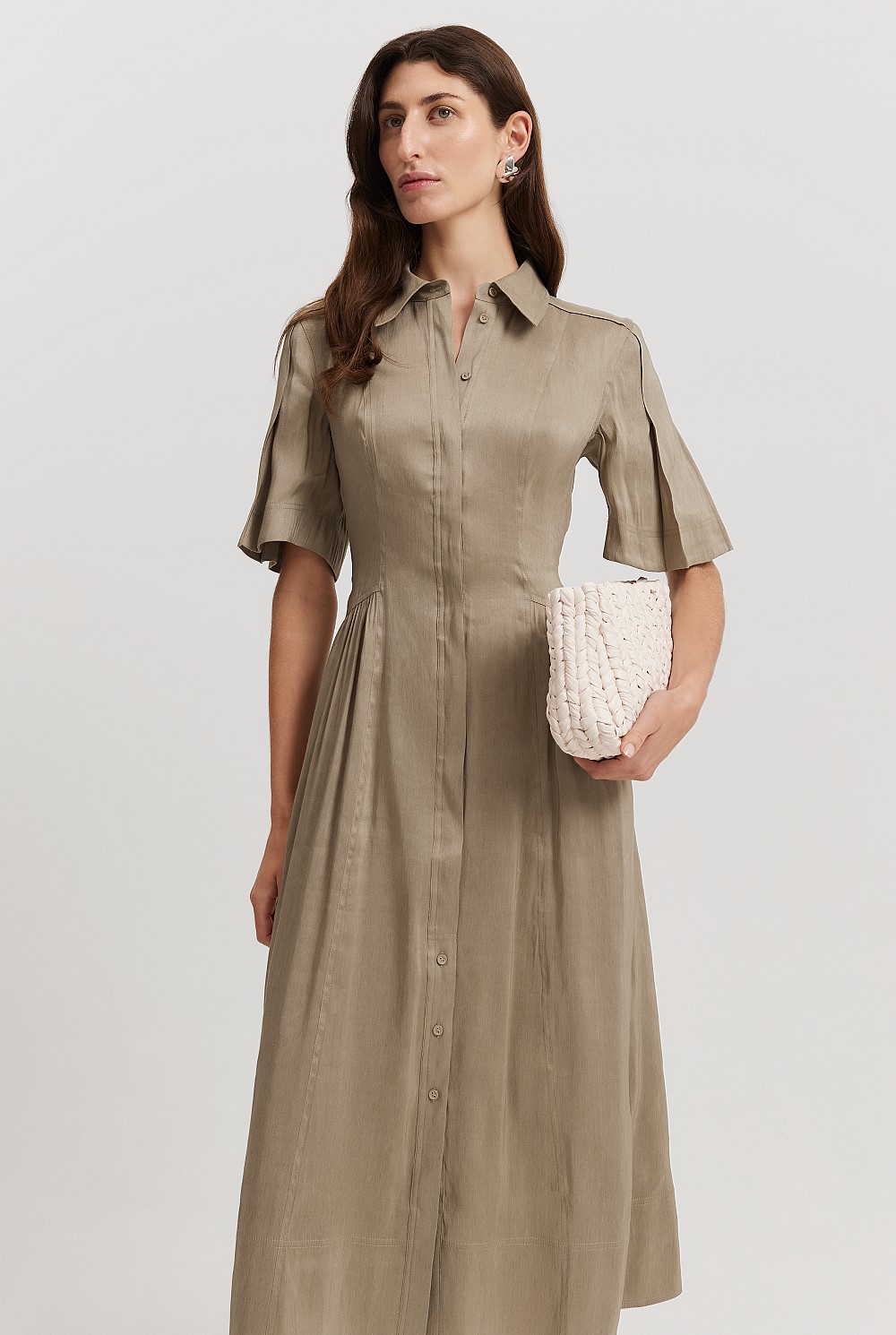 Organically Grown Linen Blend Cinched Shirt Dress