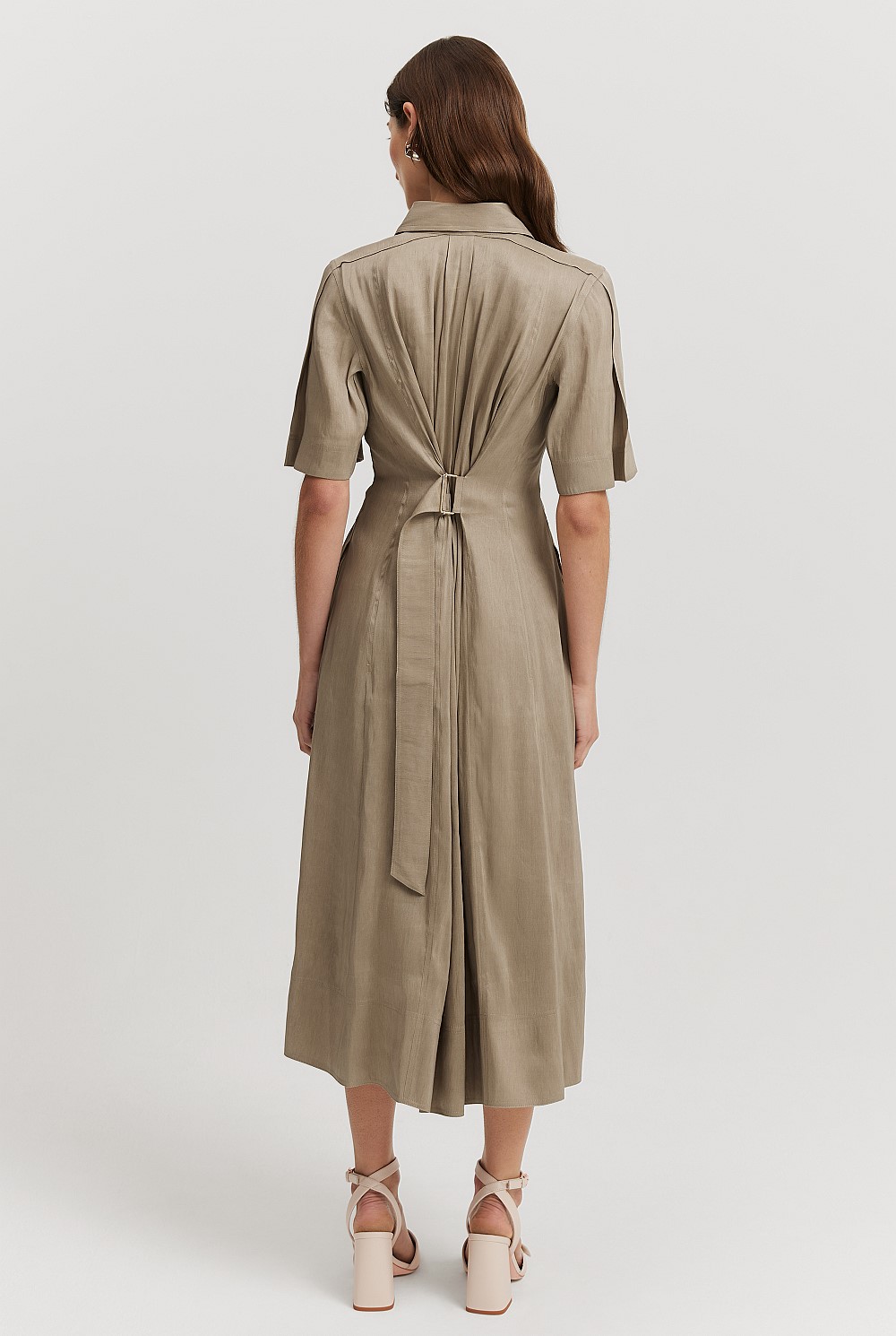 Organically Grown Linen Blend Cinched Shirt Dress