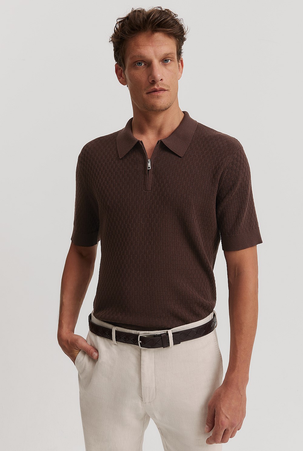 Cotton Silk Textured Knit Polo