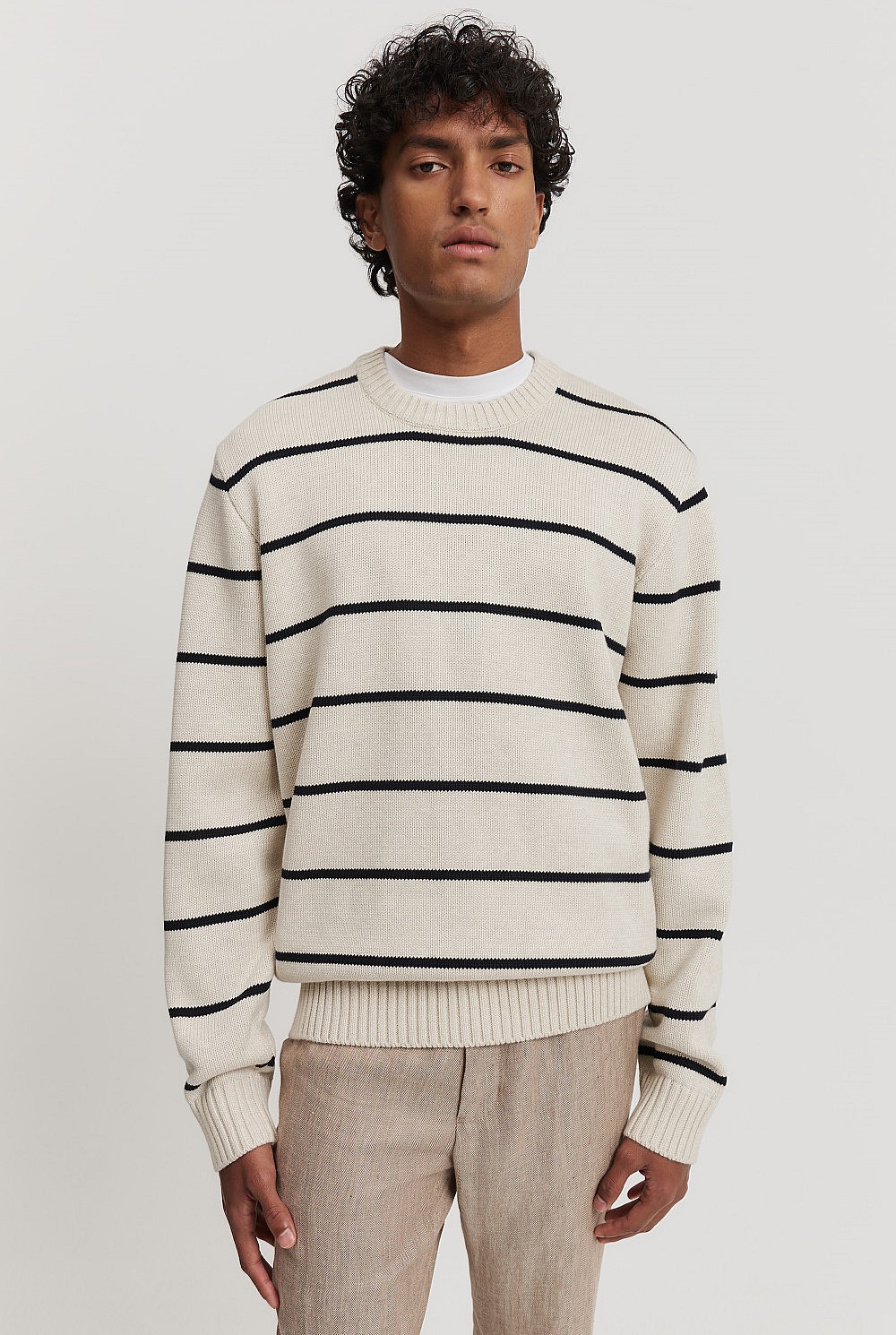 Australian Cotton Stripe Crew Neck Knit