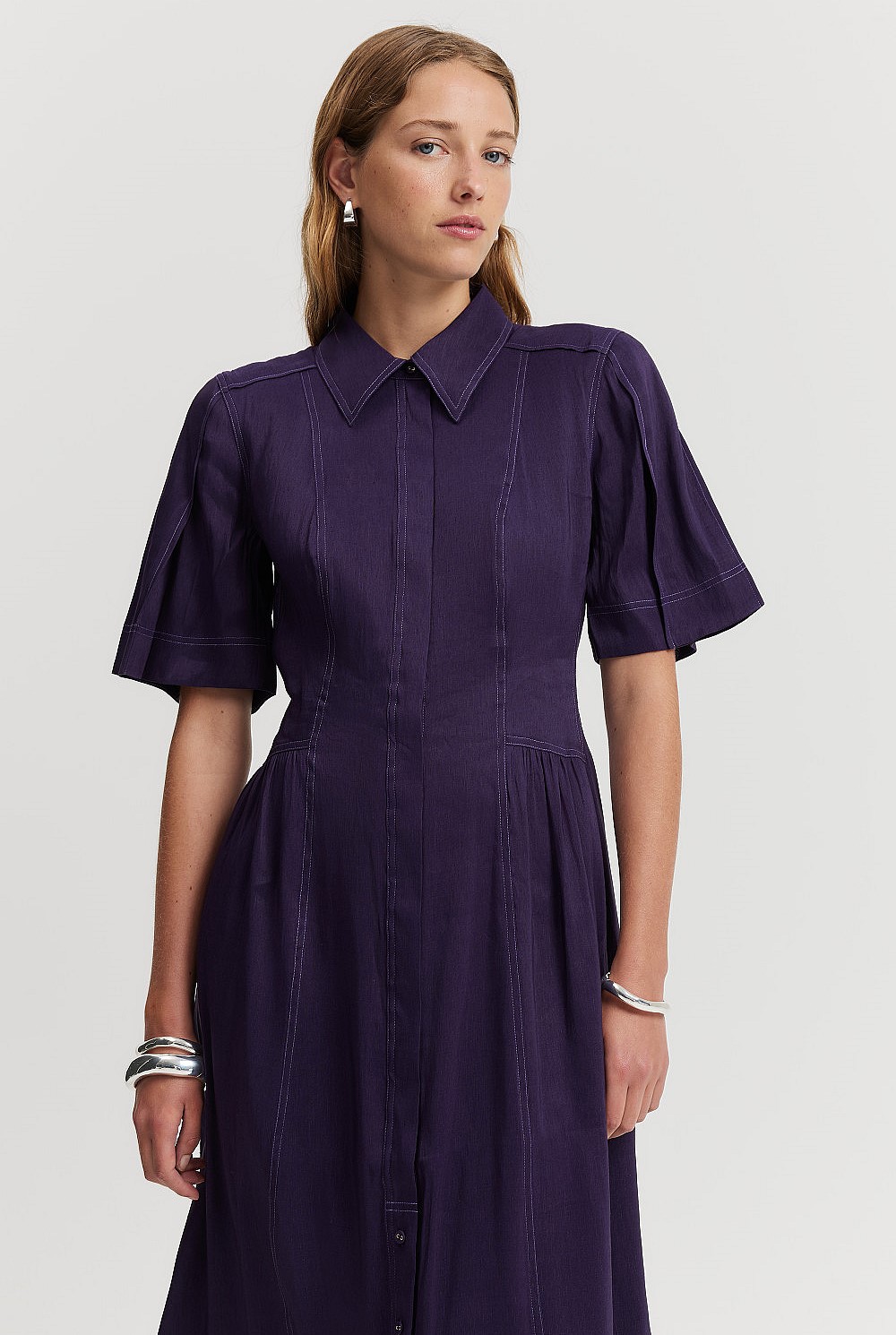 Organically Grown Linen Blend Cinched Shirt Dress