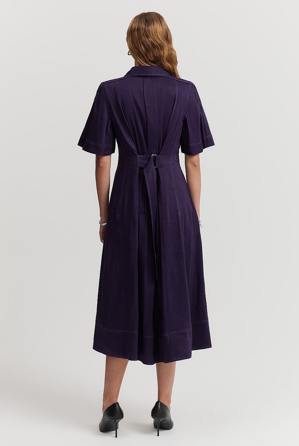 Organically Grown Linen Blend Cinched Shirt Dress